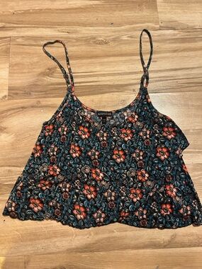 Express Floral Spaghetti-Strap Crop Top - Black, Teal & Coral